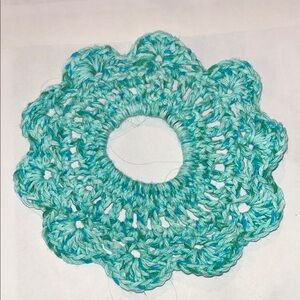 Turquoise Crochet Hair Scrunchie